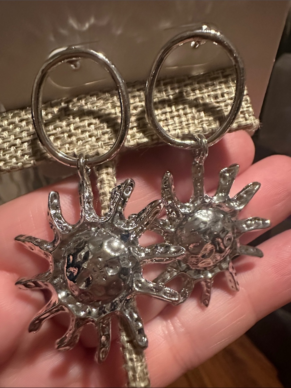 Sunburst Silver Drop Earrings